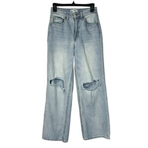 PTCL Ethical Clothing SZ 26 Wide Leg Jeans Light Wash Distressed Hi-Rise Blue